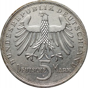 Germania, RFT, 5 marchi 1955 F, Stoccarda, Friedrich von Schiller