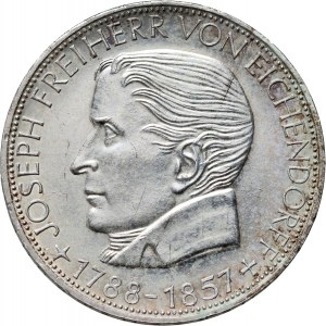 Germania, RFT, 5 marchi 1957 J, Amburgo, Joseph von Eichendorff