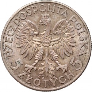 II RP, 5 zloty 1932 sans marque d'atelier, Londres, Tête de femme