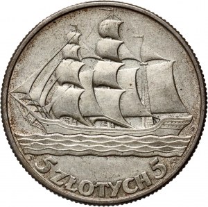 II RP, 5 Zloty 1936, Warschau, Segelschiff
