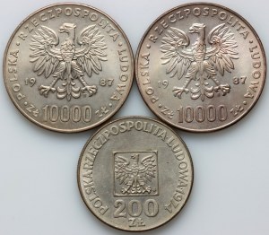 People's Republic of Poland, set of silver coins from 1974-1987, (3 pieces)