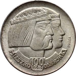République populaire de Pologne, 100 zlotys 1966, Mieszko et Dąbrówka, PRÓBA, argent