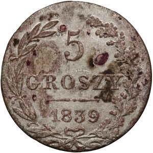 Partizione russa, Nicola I, 5 groszy 1839 MW, Varsavia - coda stretta dell'aquila