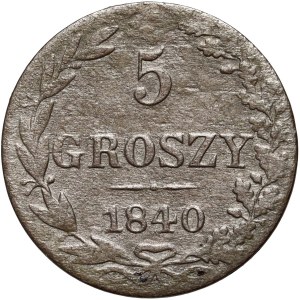 Partizione russa, Nicola I, 5 groszy 1840 MW, Varsavia - diversa coda dell'aquila