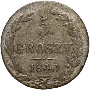 Russische Teilung, Nikolaus I., 5 groszy 1840 MW, Warschau - Punkt nach der Zahl 5 und nach der Inschrift 