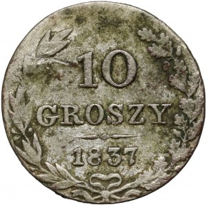 Russische Teilung, Nicholas I, 10 groszy 1837 MW, Warschau - St. Georg ohne Mantel