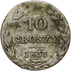 Russische Teilung, Nicholas I, 10 groszy 1837 MW, Warschau - St. Georg ohne Mantel