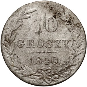 Russische Teilung, Nikolaus I., 10 groszy 1840 MW, Warschau - Buchstabe G ohne senkrechten Strich