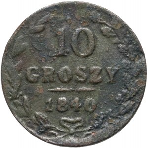 Partizione russa, Nicola I, 10 groszy 1840 MW, Varsavia - Falsificazione d'epoca, rame