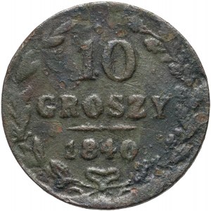 Partizione russa, Nicola I, 10 groszy 1840 MW, Varsavia - Falsificazione d'epoca, rame