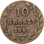 Zabór rosyjski, Mikołaj I, 10 groszy 1840 MW, Warszawa - Fałszerstwo z epoki, miedź