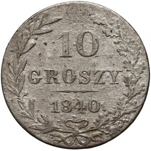 Partizione russa, Nicola I, 10 groszy 1840 MW, Varsavia - punto dopo la data, lettera G senza trattino verticale