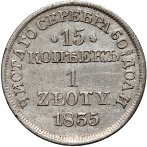 Partizione russa, Nicola I, 15 copechi = 1 zloty 1835 MW, Varsavia