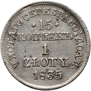 Partition russe, Nicolas Ier, 15 kopecks = 1 zloty 1835 MW, Varsovie - chiffres fermés 5 dans la dénomination et la date