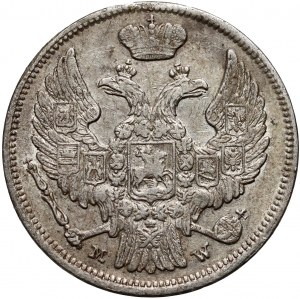 Russische Teilung, Nikolaus I., 15 Kopeken = 1 Zloty 1836 MW, Warschau - Schwanz des Adlers mit 7 Federn