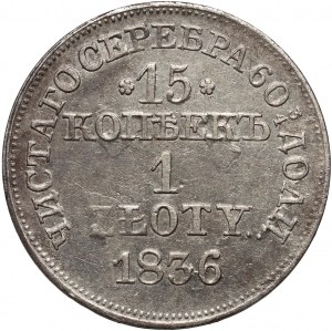 Ruské delenie, Mikuláš I., 15 kopejok = 1 zlotý 1836 MW, Varšava - viditeľná slabá zlomková pomlčka