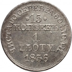 Russische Teilung, Nikolaus I., 15 Kopeken = 1 Zloty 1836 MW, Warschau - schwacher Bruchstrich sichtbar