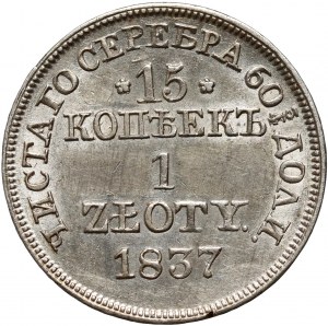 Zabór rosyjski, Mikołaj I, 15 kopiejek = 1 złoty 1837 MW, Warszawa - przymknięte 5 w nominale