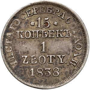 Ruské dělení, Mikuláš I., 15 kopějek = 1 zlotý 1838 MW, Varšava - bez tečky za datem