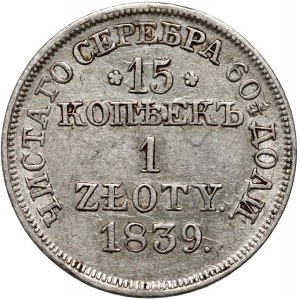 Partizione russa, Nicola I, 15 copechi = 1 zloty 1839 MW, Varsavia - punto dopo la data