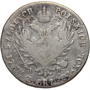 Royaume du Congrès, Alexandre Ier, 5 or 1817 IB, Varsovie - deux rangées de plumes dans la queue de l'aigle, petite couronne