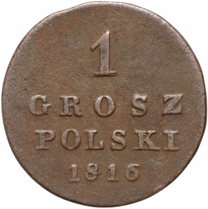 Królestwo Kongresowe, Aleksander I, 1 grosz polski 1816 IB, Warszawa - ogon orła z jednym rzędem piór