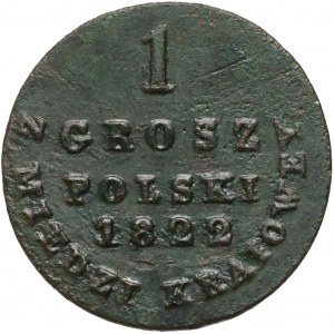 Kongresové království, Alexander I., 1 domácí měděný peníz 1822 IB, Varšava - úzká koruna