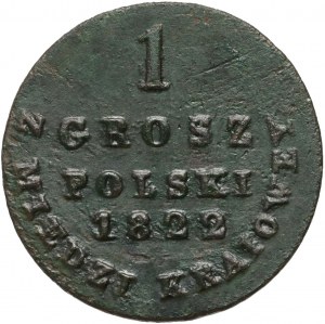 Kongresové království, Alexander I., 1 domácí měděný peníz 1822 IB, Varšava - úzká koruna