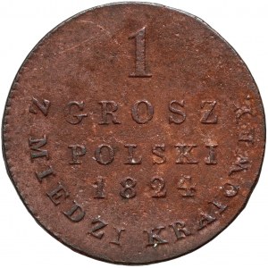 Kongress Königreich, Alexander I., 1 inländischer Kupferpfennig 1824 IB, Warschau - schmale Krone