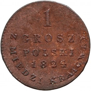 Kongresové kráľovstvo, Alexander I., 1 domáci medený groš 1824 IB, Varšava - úzka koruna