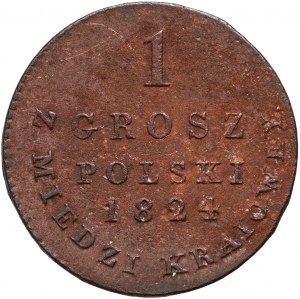 Kongress Königreich, Alexander I., 1 inländischer Kupferpfennig 1824 IB, Warschau - schmale Krone