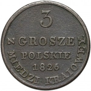 Royaume du Congrès, Nicolas Ier, 3 pennies domestiques en cuivre 1826 IB, Varsovie