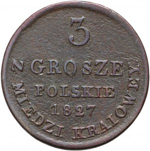 Kongresové království, Mikuláš I., 3 domácí měděné groše 1827 IB, Varšava