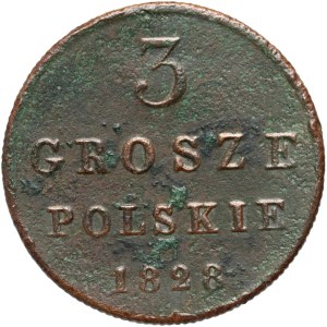 Kongresové království, Mikuláš I., 3 Polish grosze 1828 FH, Warsaw