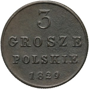 Kongresové království, Mikuláš I., 3 Polish grosze 1829 FH, Warsaw