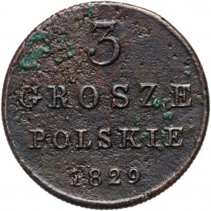 Kongresové kráľovstvo, Nicholas I, 3 Polish grosze 1829 FH, Warsaw