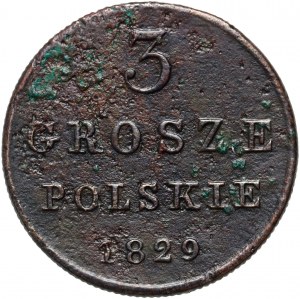Kongresové království, Mikuláš I., 3 Polish grosze 1829 FH, Warsaw