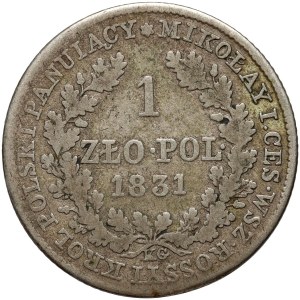 Royaume du Congrès, Nicolas Ier, 1 zloty 1831 KG, Varsovie - variété avec un grand buste du tsar