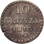 Księstwo Warszawskie, Fryderyk August I, 10 groszy 1813 IB, Warszawa - litera G oraz cyfra 3 w innym kształcie
