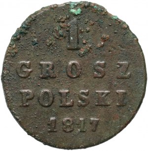 Królestwo Kongresowe, Aleksander I, 1 grosz polski 1817 IB, Warszawa - ogon z dwoma rzędami piór