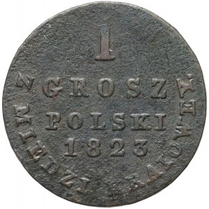 Kongress Königreich, Alexander I., 1 inländischer Kupferpfennig 1823 IB, Warschau - schmale Krone