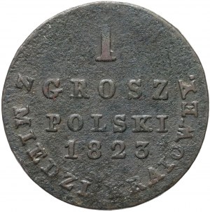 Kongresové kráľovstvo, Alexander I., 1 domáci medený groš 1823 IB, Varšava - úzka koruna
