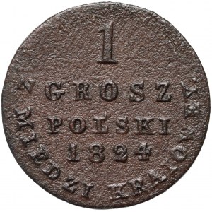 Kongresové království, Alexander I., 1 domácí měděný peníz 1824 IB, Varšava - široká koruna
