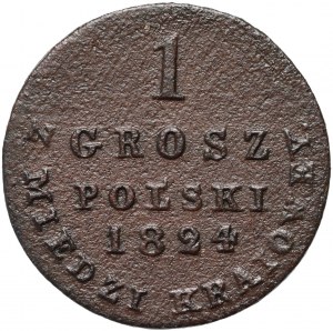Kongress Königreich, Alexander I., 1 inländischer Kupferpfennig 1824 IB, Warschau - breite Krone