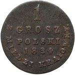 Królestwo Kongresowe, Aleksander I, grosz z miedzi krajowej 1824 IB, Warszawa - wąska korona