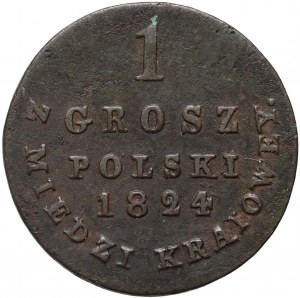 Kongress Königreich, Alexander I., 1 inländischer Kupferpfennig 1824 IB, Warschau - schmale Krone