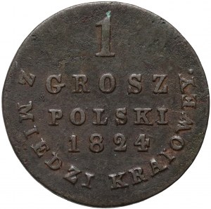 Kongresové kráľovstvo, Alexander I., 1 domáci medený groš 1824 IB, Varšava - úzka koruna