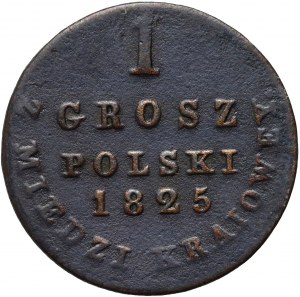 Królestwo Kongresowe, Aleksander I, 1 grosz z miedzi krajowej 1825 IB, Warszawa - szeroka korona