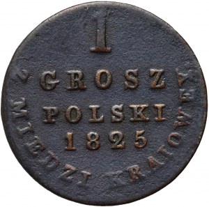 Kongress Königreich, Alexander I., 1 inländischer Kupferpfennig 1825 IB, Warschau - breite Krone
