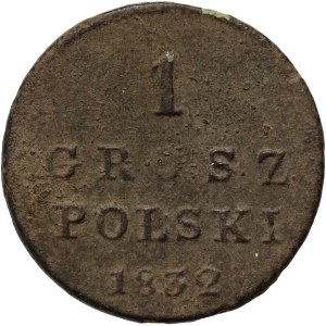 Królestwo Kongresowe, Mikołaj I, 1 grosz polski 1832 KG, Warszawa - zaokrąglona cyfra 2 w dacie